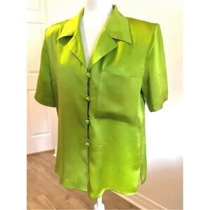 Vintage Luminous Lime Green Silk Luxe Blouse – Soft Green Glow - Four Seasons